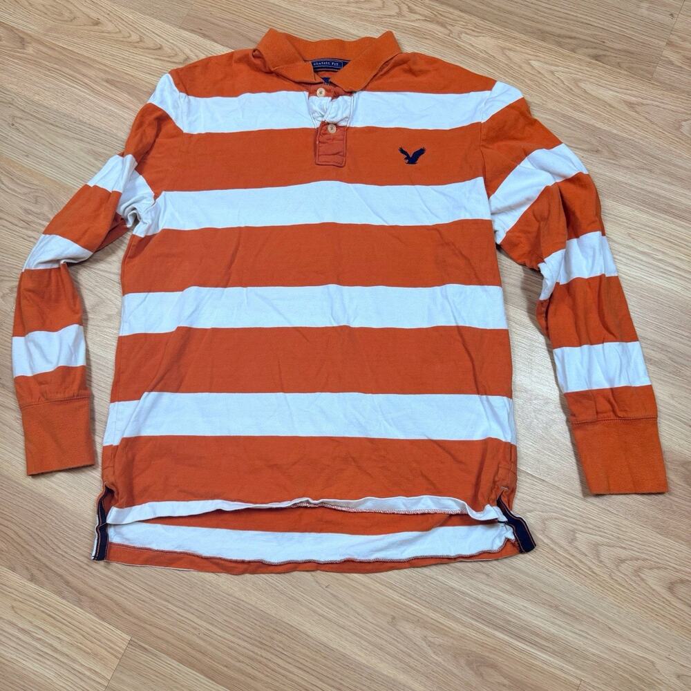 American Eagle Mens Y2K Vintage Rugby Polo Size L Thick Varsity Preppy Sports